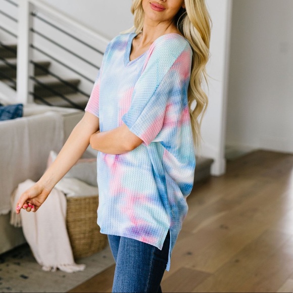 Clouds of Blue & Pink Tie Dye Waffle Knit Top - Picture 4 of 11